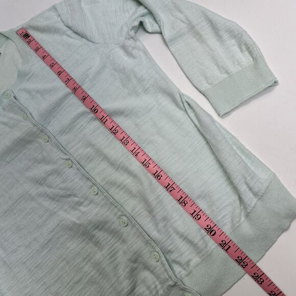 Ann Taylor Loft Cardigan Sweater Womens M Pale Mint Green 3/4 Sleeves Minimalist - Picture 7 of 9
